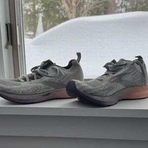 Brooks Gray Knit Running Shoes with Pink Midsole Accent